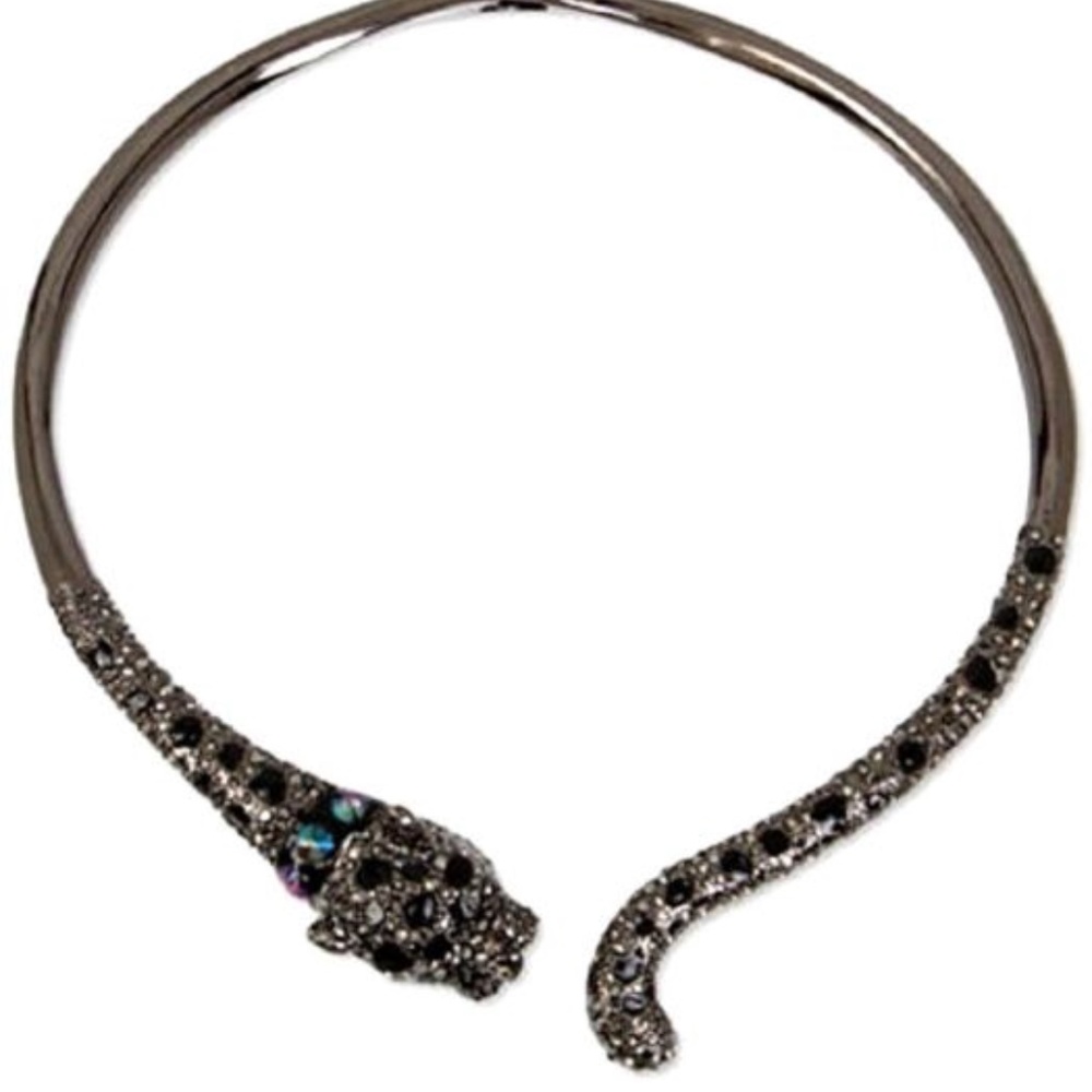 Betsey Johnson Silver Tone Crystal Snake Collar Necklace